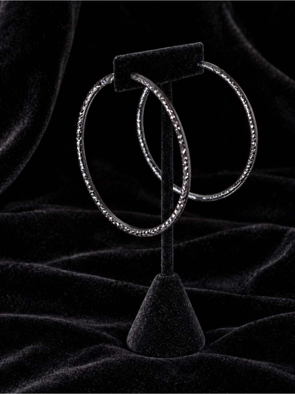 Big Textured Gunmetal Hoop Earrings